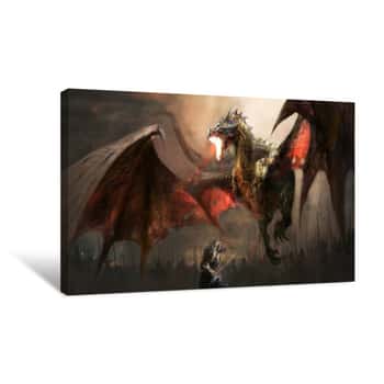 Image of Knight Fighting Dragon Canvas Print