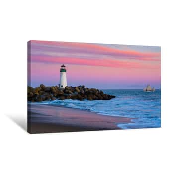 Image of Walton Lighthouse In Santa Cruz, California At Sunset Canvas Print