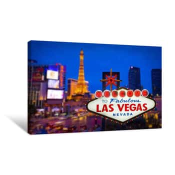 Image of Welcome To Fabulous Las Vegas Nevada Sign With Blur Strip Road B Canvas Print