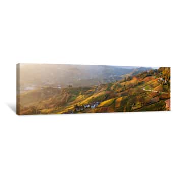 Image of Panoramic View Of Vineyards Of Piedmont In Autumn Canvas Print