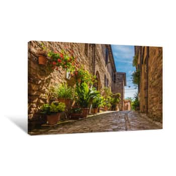 Image of The Cobbled Streets Of The Beautifully Decorated Walls With Colo Canvas Print