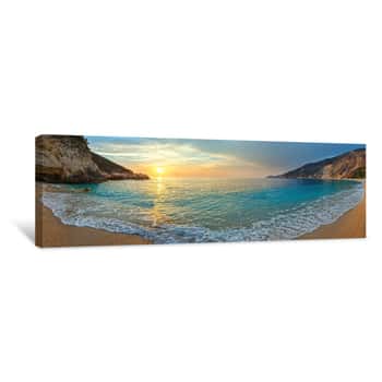 Image of Sunset On Myrtos Beach (Greece, Kefalonia, Ionian Sea)  Canvas Print