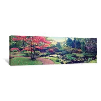 Image of Autumn  In Japanese Park, Panorama Canvas Print