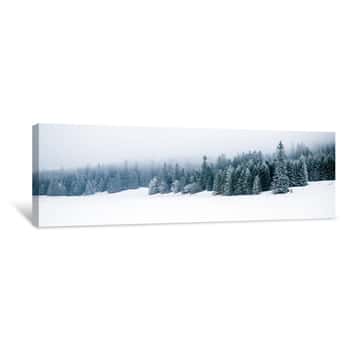Image of Winter White Forest With Snow, Christmas Background Canvas Print