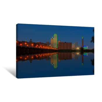 Image of Dallas Skyline & Reflection at Twilight Canvas Print