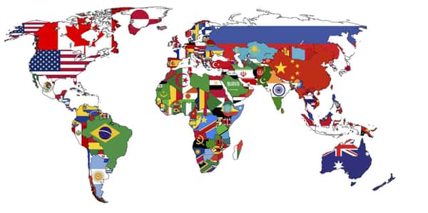 Old Political Map Of World With Country Flags Wall Mural