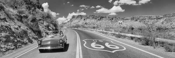 Vintage Car Moving On The Road, Route 66, Arizona, USA Wall Mural
