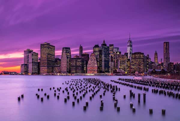 NYC's Violet Skies And River Wall Mural