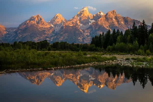 Sunrise From Schwabachers Landing In The Grand Teton National Park In Wyoming 
 Wall Mural