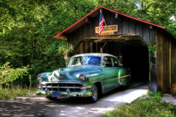 Chevy on a Covered Bridge Wall Mural