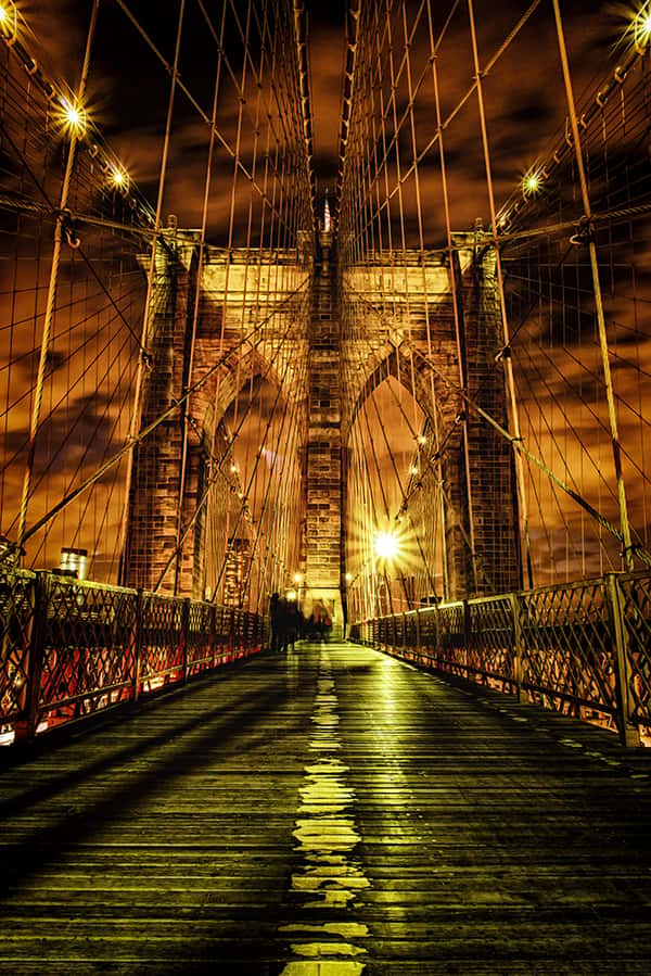 Manhattan Bridge Golden Lighting Wall Mural