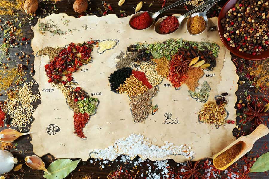 World Map Of Spices Wall Mural