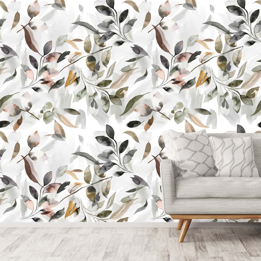 Watercolor Leaves Neutral  Wallpaper by Ninola Designs