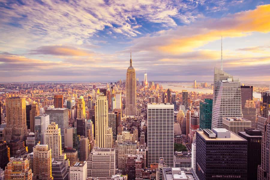 Sunset View Of New York City Looking Over Midtown Manhattan  Wall Mural