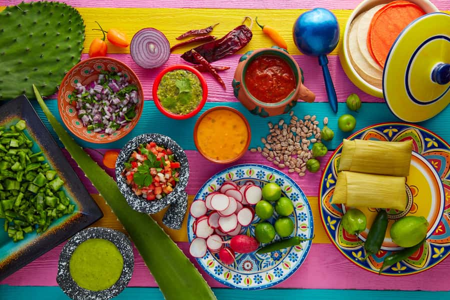 Mexican Food Mix With Sauces Nopal And Tamale Wall Mural