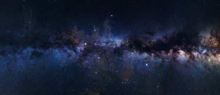 Panoramic Astrophotography Of Visible Milky Way Galaxy  Stars, Nebula And Stardust At Night Sky    Wall Mural