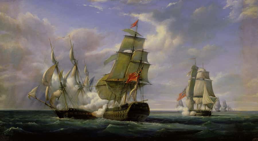 french and english wooden battle ships fighting Wall Mural