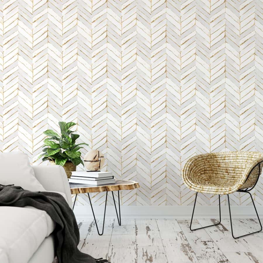 Chevron Painted White Gold Wallpaper by Crystal W