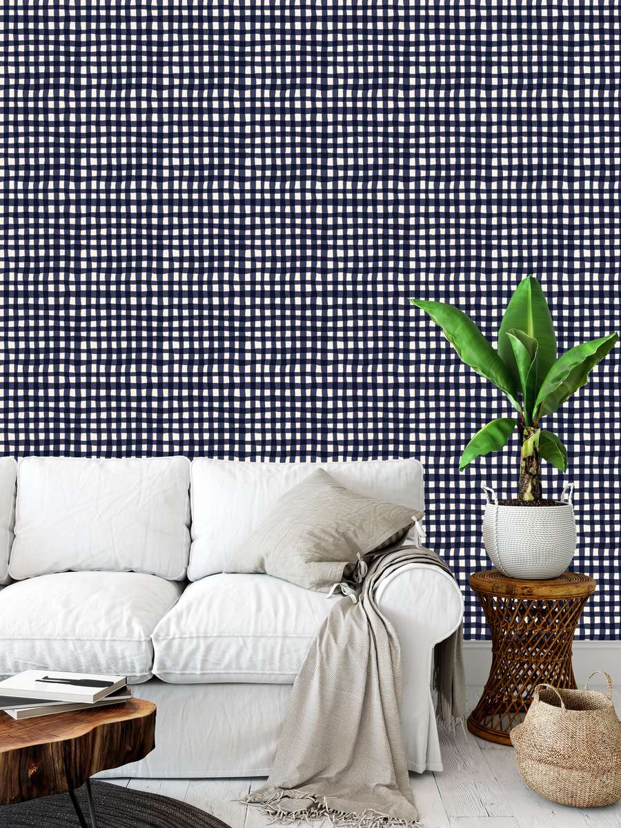Organic Gingham Navy Wallpaper by Crystal W