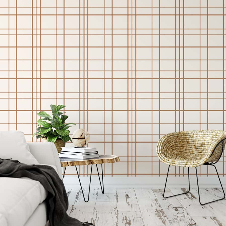 Tartan Cream and Copper Wallpaper by Crystal W