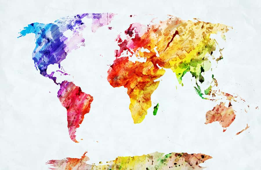 Watercolor World Map Wall Mural
