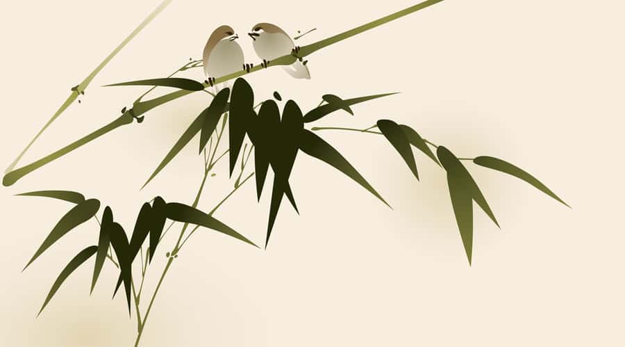 Oriental Style Bamboo With small birds Wall Mural