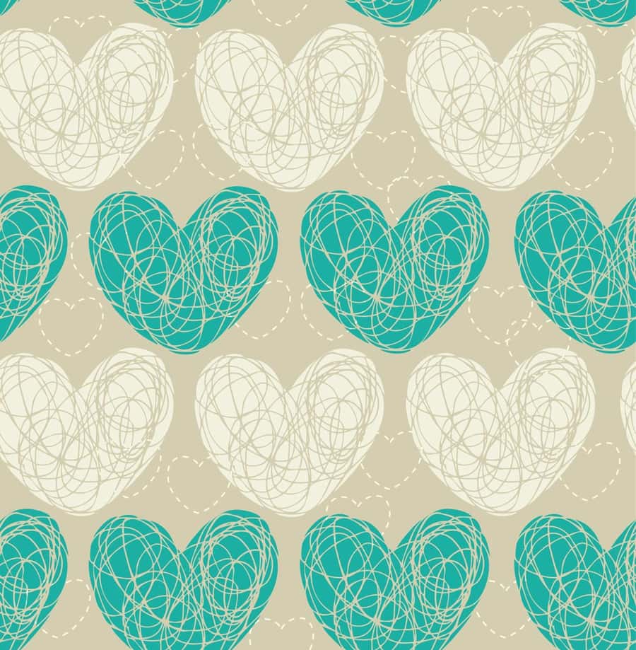 Repeating White-Turquoise Hearts Wallpaper Mural