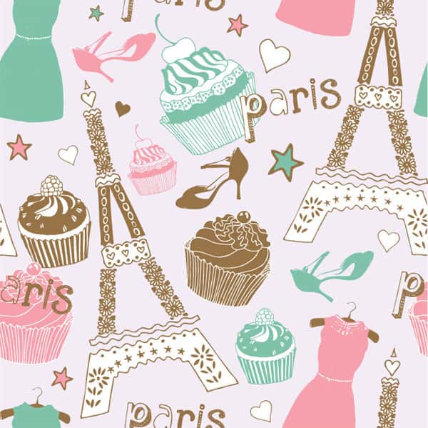 Cupcakes, fashion, and the eiffel tower Paris Wallpaper Mural