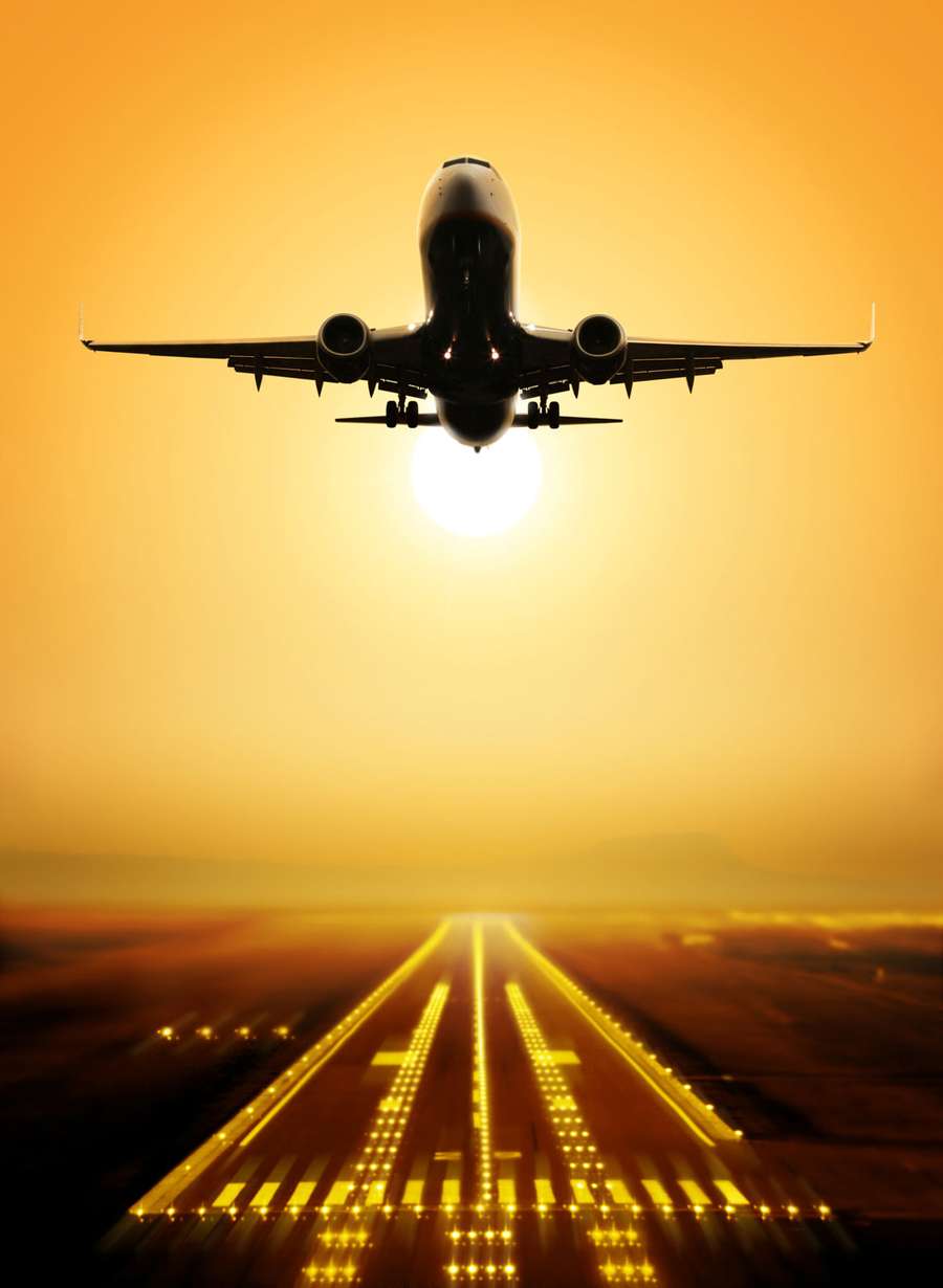 Airplane Sunset Takeoff Wall Mural