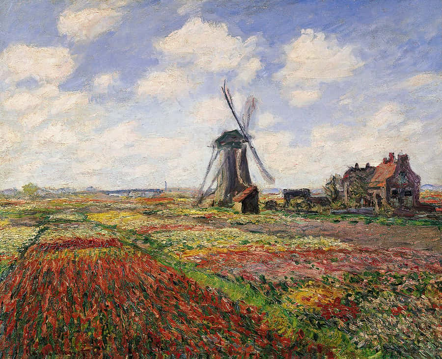 Tulip Fields with a windmill Painting Wall Mural